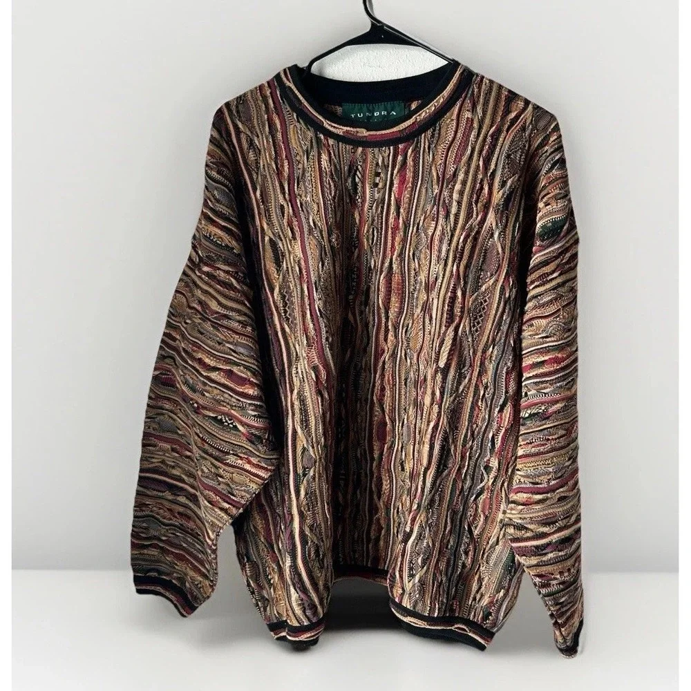 Vintage Tundra Abstract Knit Sweater 90s Crew Neck Biggie Coogi Cosby Style L